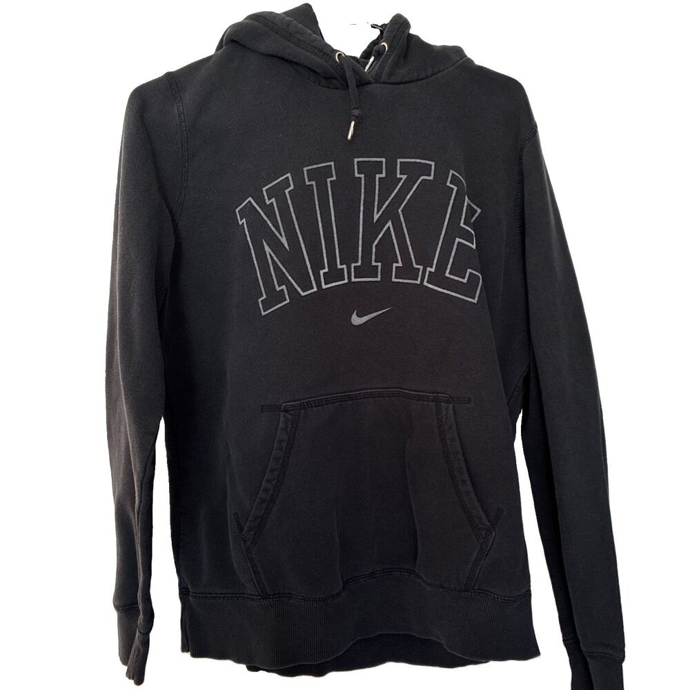 Nike Arch Logo Hoodie XL Fits Like Mens Medium Black Fleece Pullover Shrunk